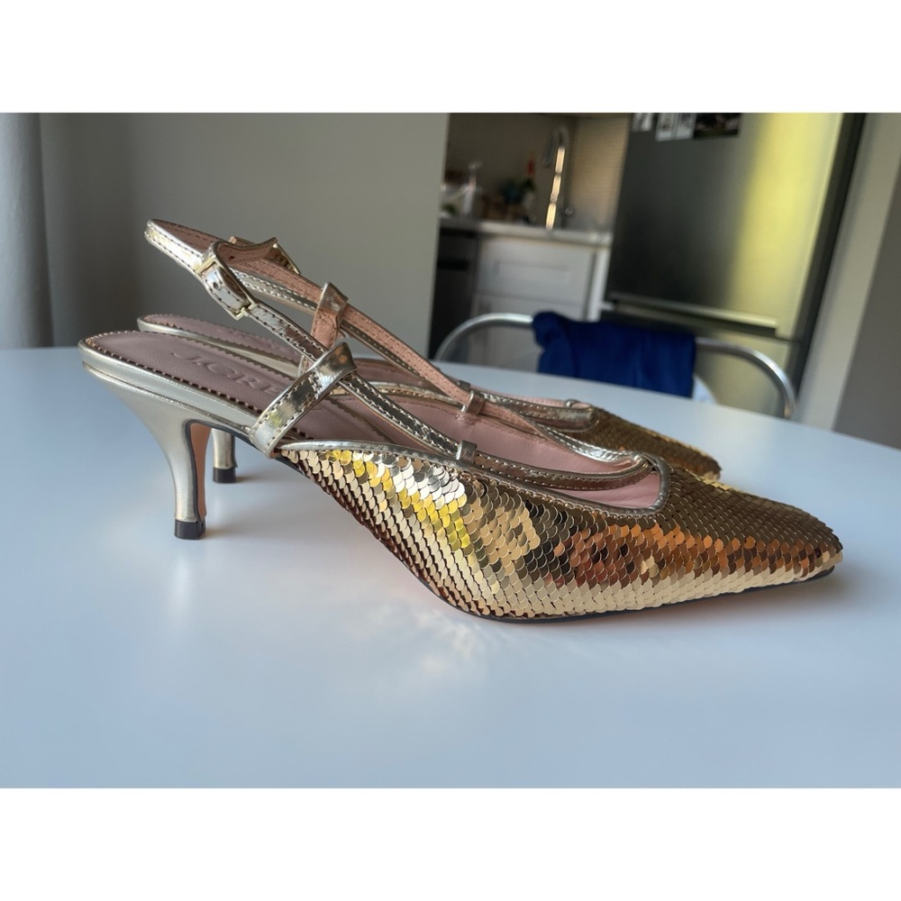 BRAND NEW J.Crew Sequin Gold Heels - Size 6.5